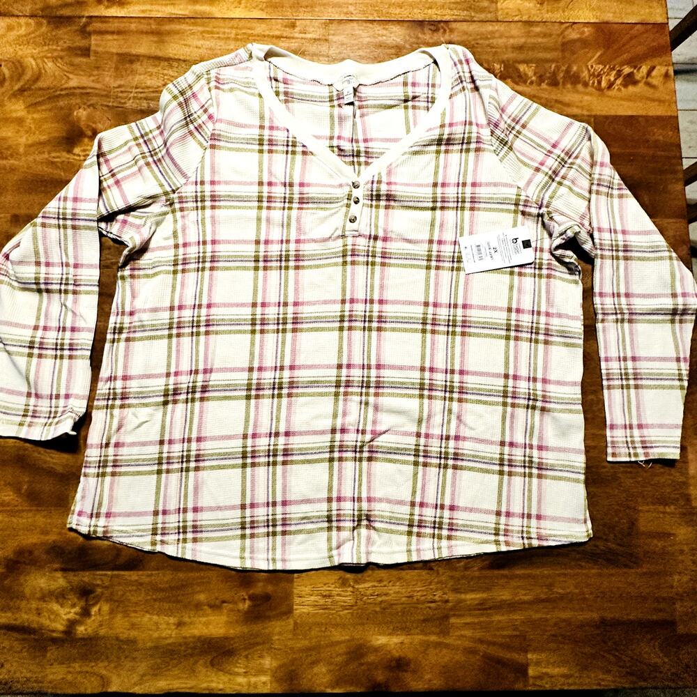 Terra & Sky Womens Blouse Plus Size 2X Waffle Henley 60% Cotton 40% Polyester
